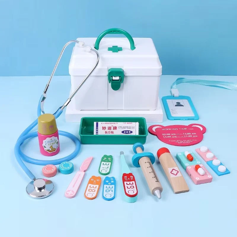 Kit médical en bois Montessori pour tout-petits – Set médical pour jeux de rôle et jouet pour jeux de rôle