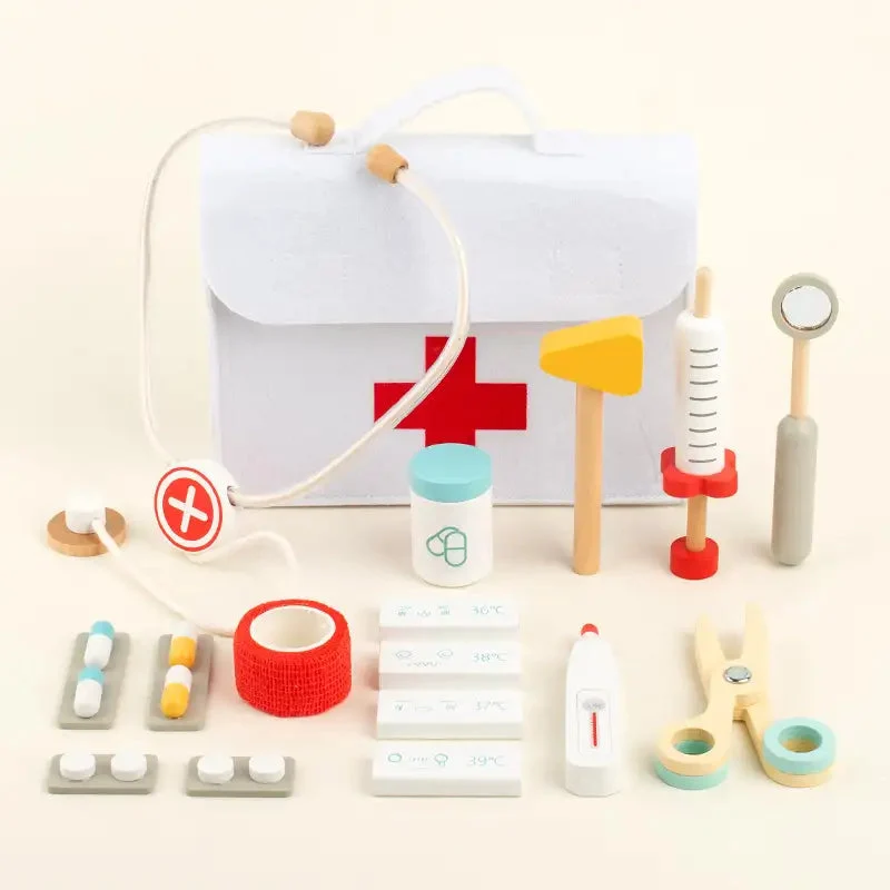 Kit médical en bois Montessori pour tout-petits – Set médical pour jeux de rôle et jouet pour jeux de rôle