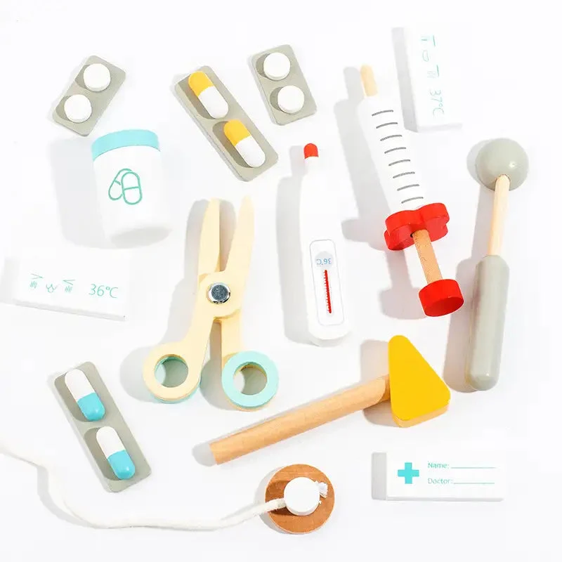 Kit médical en bois Montessori pour tout-petits – Set médical pour jeux de rôle et jouet pour jeux de rôle