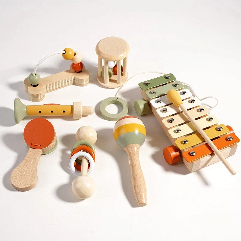 Coffret 7 Instruments de Musique Montessori en Bois – Éveil Musical & Sensoriel (1–3 ans)