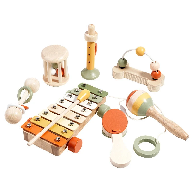 Coffret 7 Instruments de Musique Montessori en Bois – Éveil Musical & Sensoriel (1–3 ans)