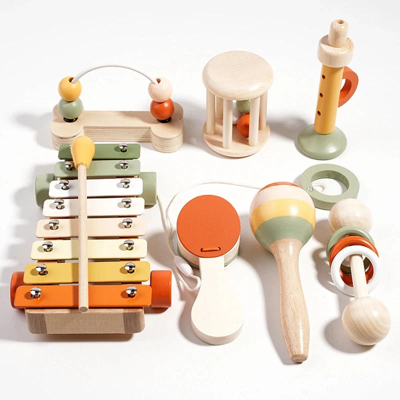 Coffret 7 Instruments de Musique Montessori en Bois – Éveil Musical & Sensoriel (1–3 ans)