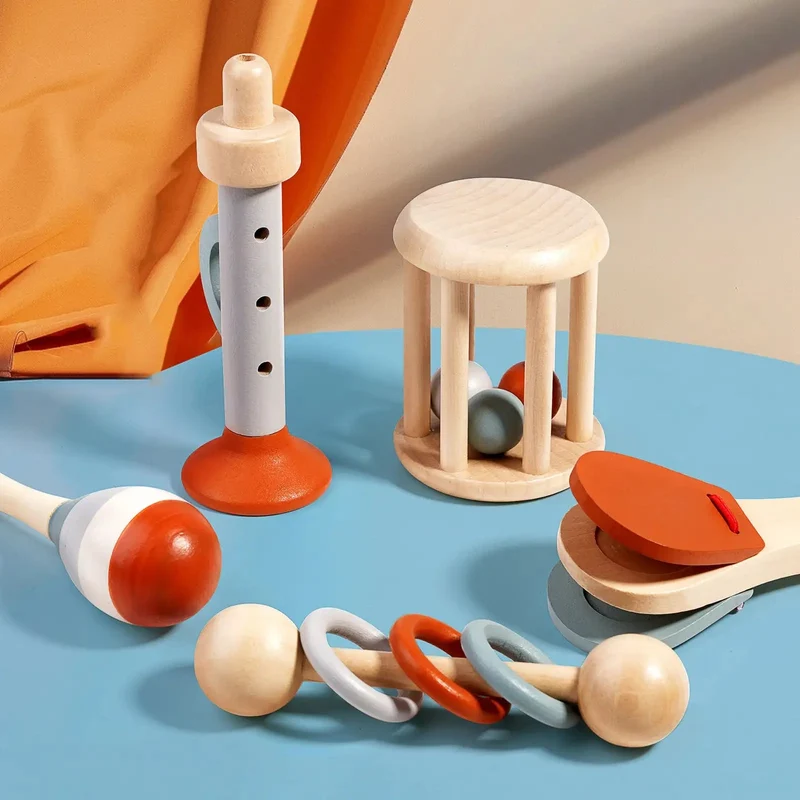 Coffret 7 Instruments de Musique Montessori en Bois – Éveil Musical & Sensoriel (1–3 ans)
