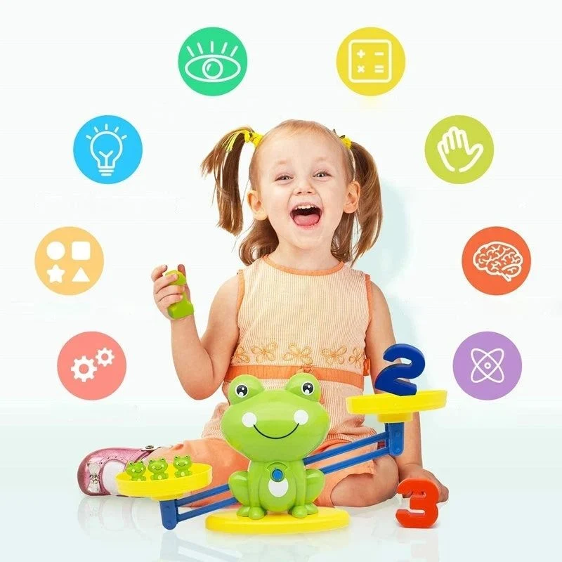 Jouet Montessori pour compter les grenouilles – Balance mathématique éducative pour les enfants d'âge préscolaire