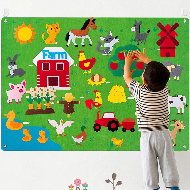 Tableau en flanelle Ferme Montessori – Ensemble éducatif de 33 animaux pour enfants