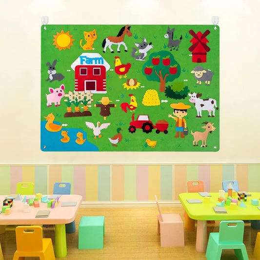 Tableau en flanelle Ferme Montessori – Ensemble éducatif de 33 animaux pour enfants