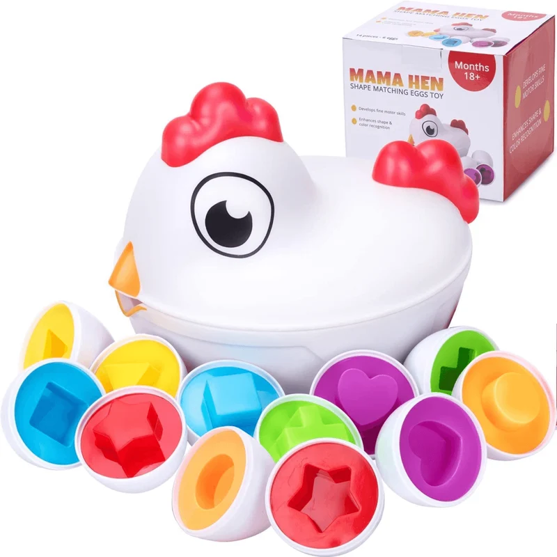 Œufs assortis Montessori Maman Poule – Jouet éducatif d'apprentissage des formes et des couleurs pour les tout-petits