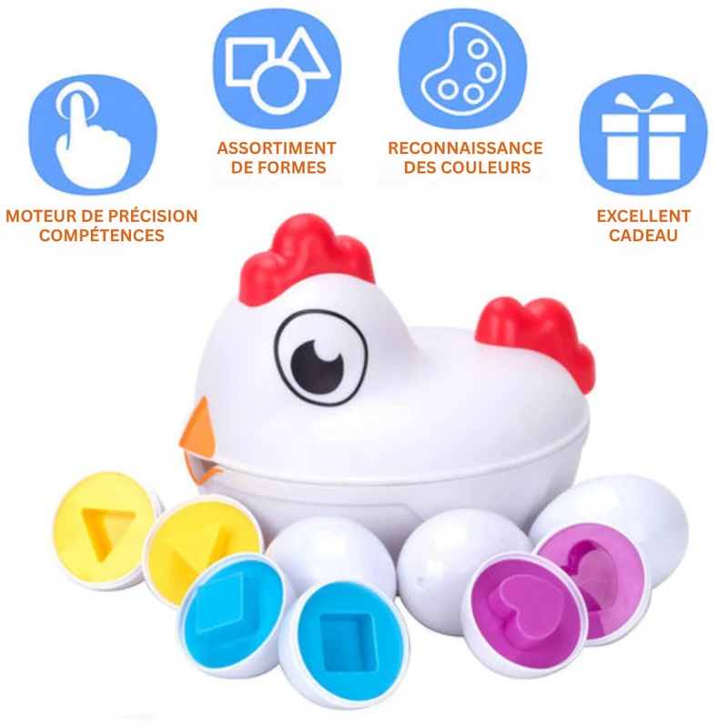 Œufs assortis Montessori Maman Poule – Jouet éducatif d'apprentissage des formes et des couleurs pour les tout-petits