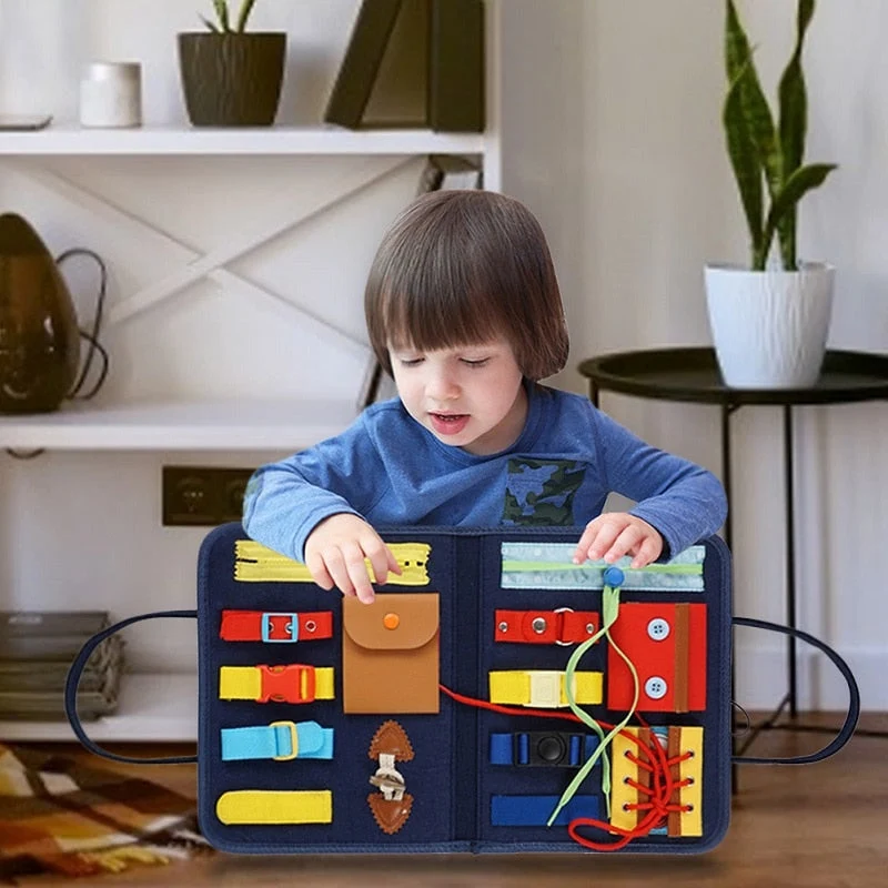 Busy Board Montessori – Tableau d'Activités Éducatif pour Apprendre à S'habiller Seul (1–4 ans)