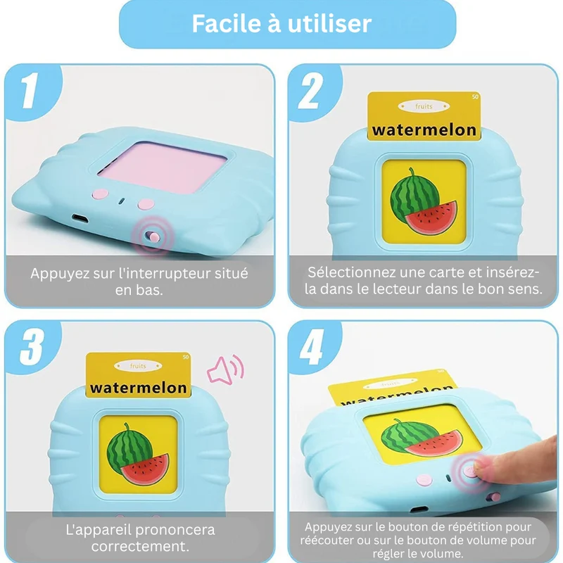 Appareil Éducatif Parlant Montessori avec Cartes Flash – Jouet d’Apprentissage Interactif pour Enfants