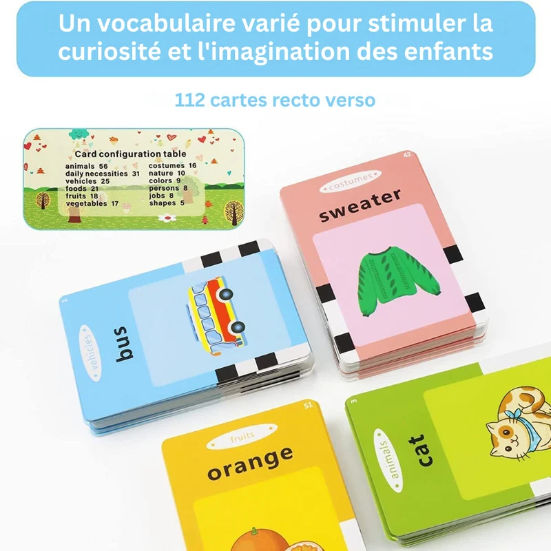 Appareil Éducatif Parlant Montessori avec Cartes Flash – Jouet d’Apprentissage Interactif pour Enfants