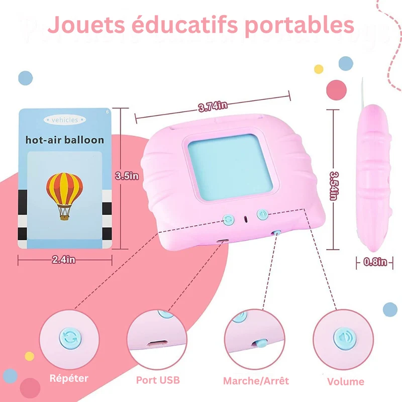Appareil Éducatif Parlant Montessori avec Cartes Flash – Jouet d’Apprentissage Interactif pour Enfants