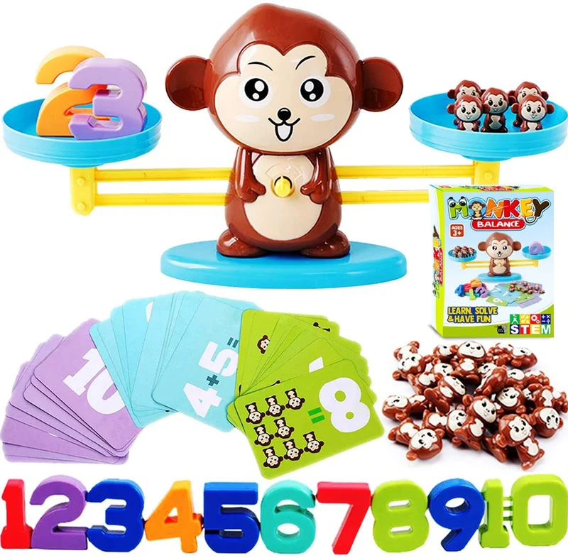 Jeu éducatif Montessori pour les mathématiques – Balance singe pour enfants | Apprendre à compter et à compter