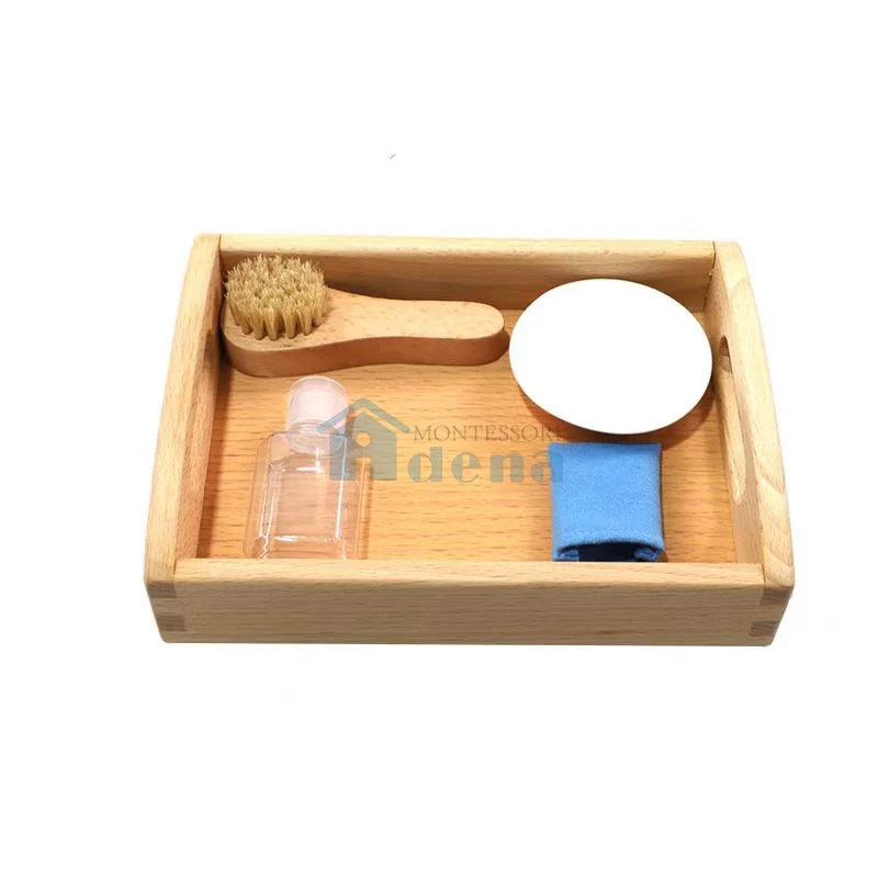Adena Montessori Practical Life Materials Polishing Shoes set with a waterproof pad
