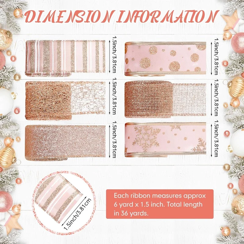 Rose Gold 6-Roll Sparkling Silk Ribbon Set