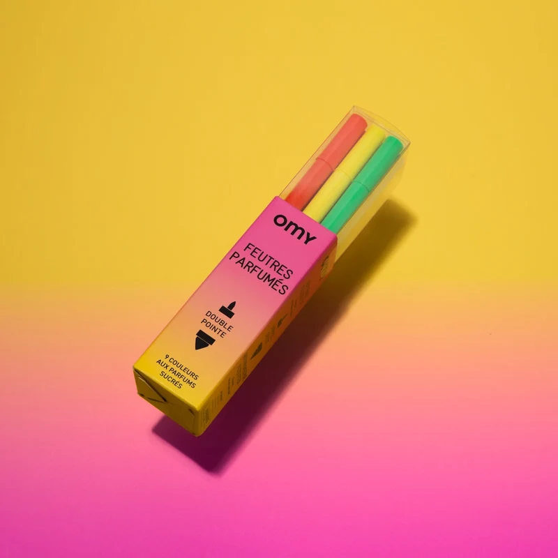 OMY – Boîte de 9 feutres parfumés double-pointe – Couleurs acidulées