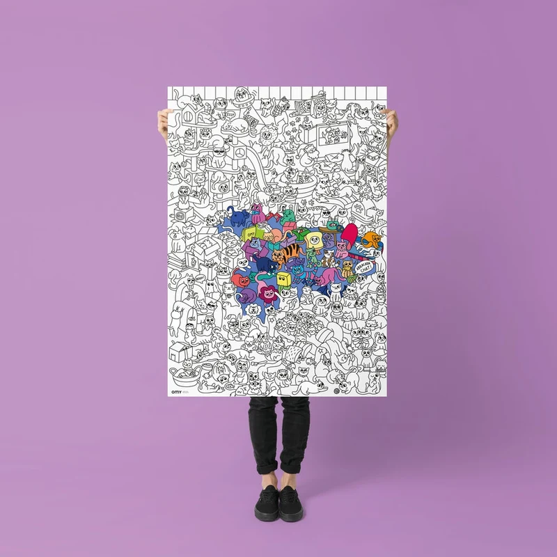 OMY – Poster géant à colorier KITTY – Chats – 70 × 100 cm