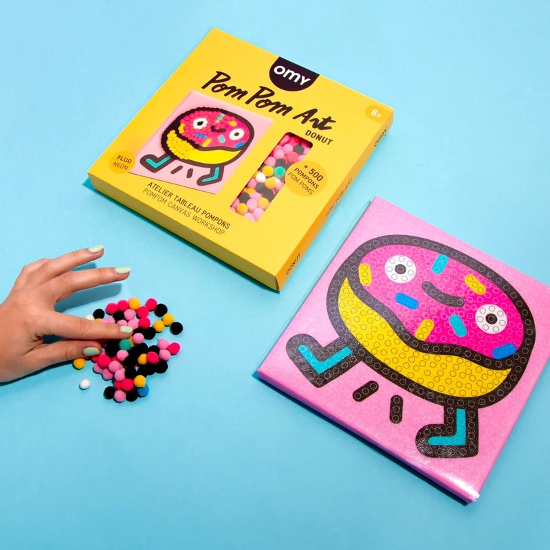 Kit tableau pompons Donut – Plus de 500 pompons colorés – Activité créative dès 6 ans