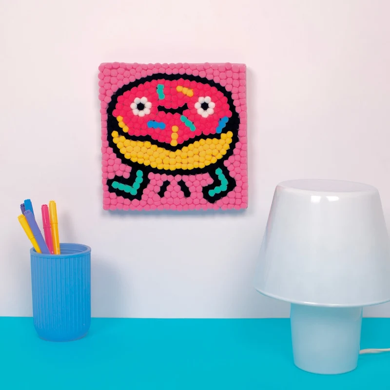 Kit tableau pompons Donut – Plus de 500 pompons colorés – Activité créative dès 6 ans