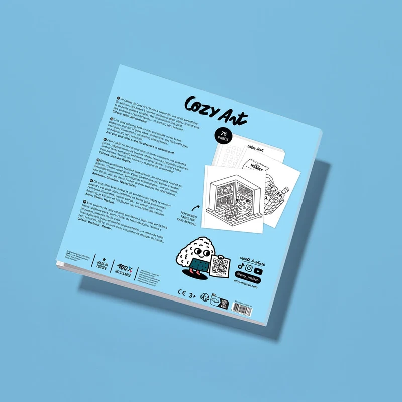Cozy Art – Cahier de coloriage “Super Market” – 28 pages détachables kawaii (21×21 cm)