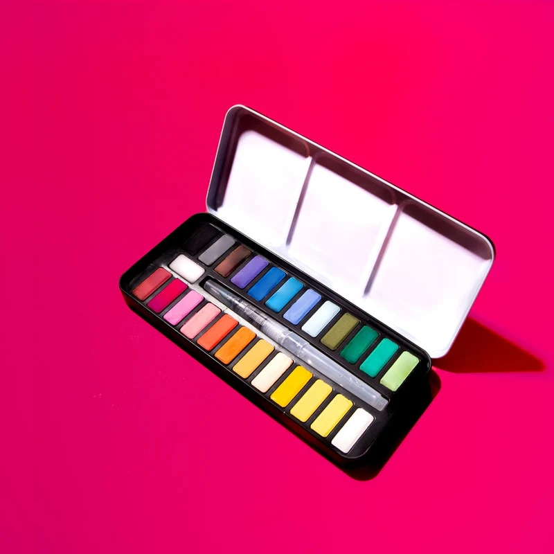 OMY – Kit Aquarelle nomade 24 couleurs avec pinceau réservoir – Dès 6 ans