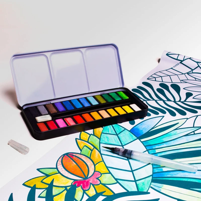 OMY – Kit Aquarelle nomade 24 couleurs avec pinceau réservoir – Dès 6 ans