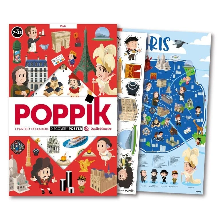 Poster Poppik “Paris” (Quelle Histoire) + 53 stickers repositionnables – Dès 7 ans