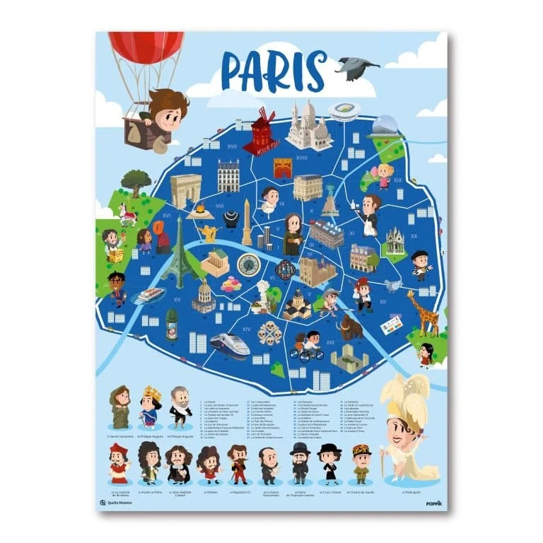 Poster Poppik “Paris” (Quelle Histoire) + 53 stickers repositionnables – Dès 7 ans