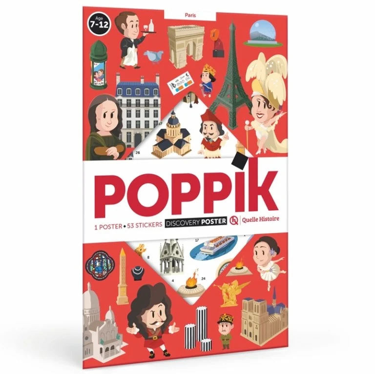 Poster Poppik “Paris” (Quelle Histoire) + 53 stickers repositionnables – Dès 7 ans