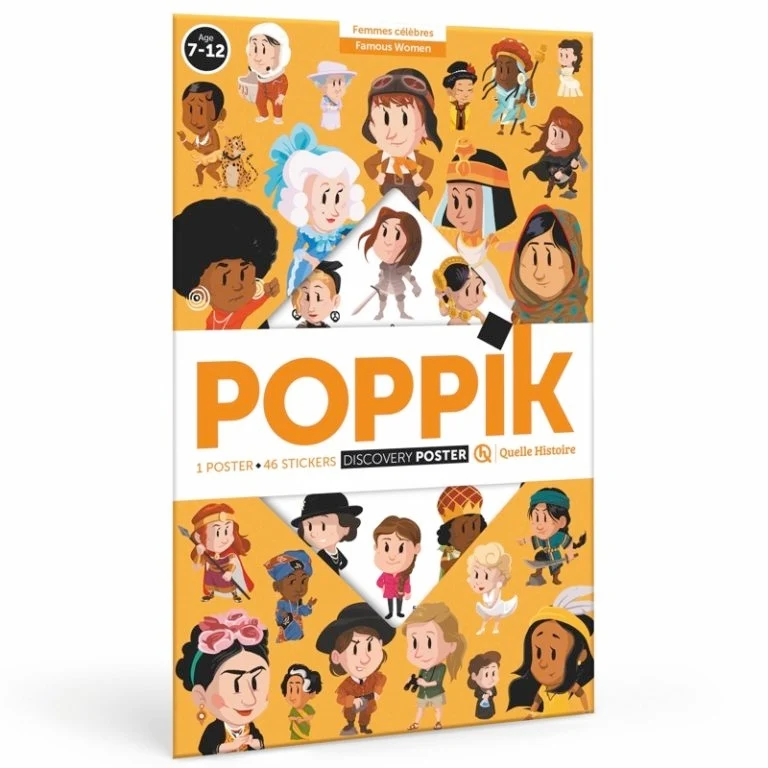 Poster Poppik “Femmes célèbres” (Quelle Histoire) + 46 stickers – Bilingue FR/EN (7-12 ans)