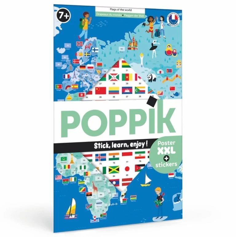 Poster pédagogique drapeaux du monde enfant – Stickers Poppik