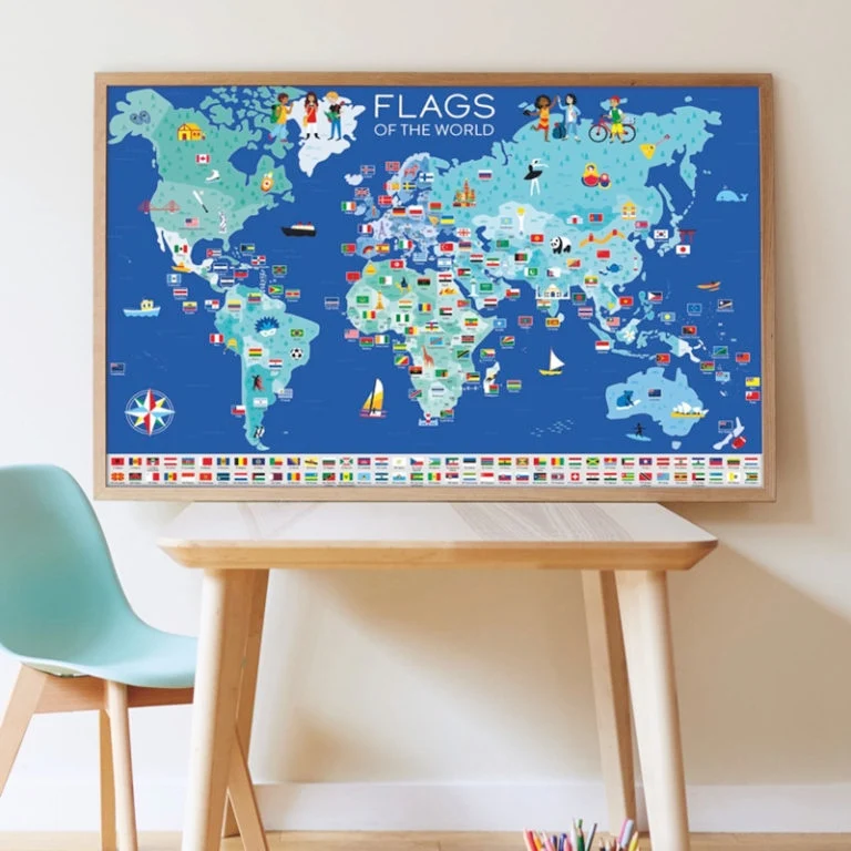 Poster pédagogique drapeaux du monde enfant – Stickers Poppik