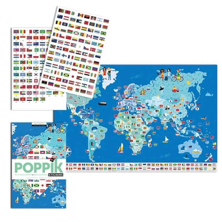 Poster pédagogique drapeaux du monde enfant – Stickers Poppik