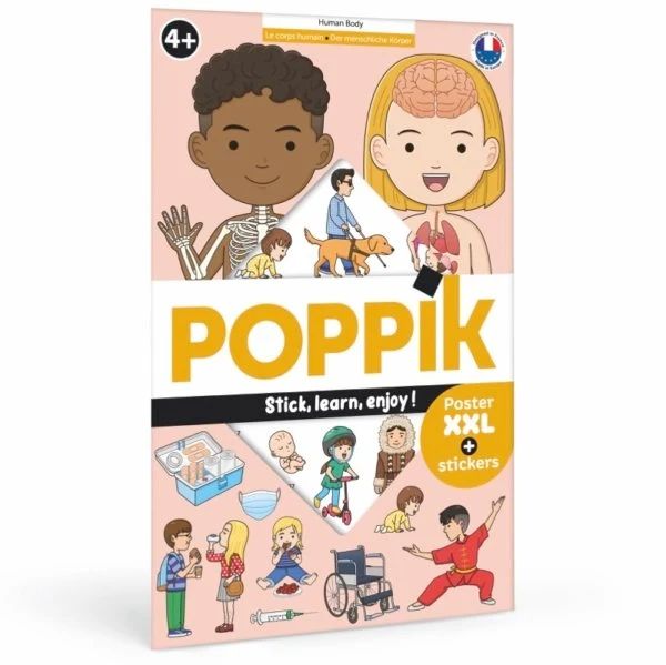 Poster éducatif Corps Humain Poppik – Poster géant à stickers dès 3 ans (bilingue)