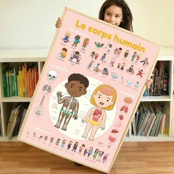 Poster éducatif Corps Humain Poppik – Poster géant à stickers dès 3 ans (bilingue)