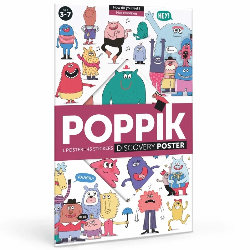 Poster éducatif émotions enfant Poppik – 43 stickers – Apprendre à reconnaître ses émotions (3–7 ans)