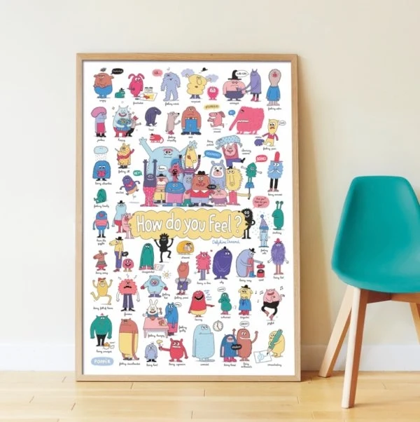Poster éducatif émotions enfant Poppik – 43 stickers – Apprendre à reconnaître ses émotions (3–7 ans)