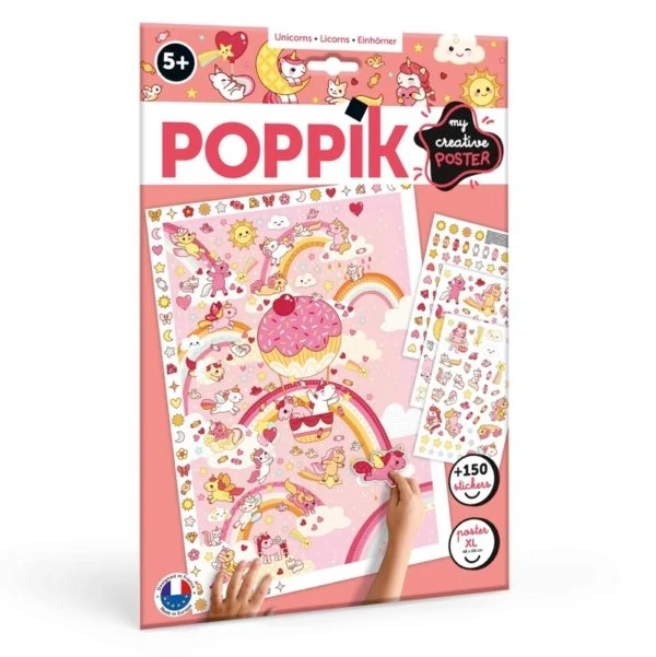 Poster Licornes enfant Poppik – 150 stickers – Activité créative inspirée Montessori (5–10 ans)