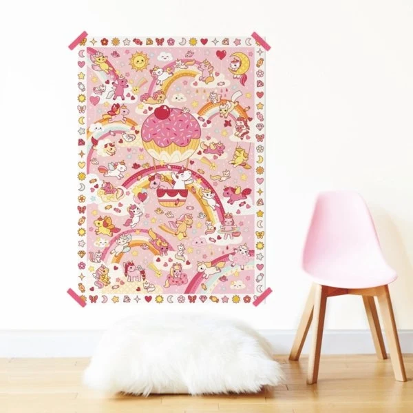 Poster Licornes enfant Poppik – 150 stickers – Activité créative inspirée Montessori (5–10 ans)