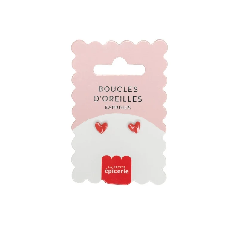 Boucles d’oreilles Cœur en porcelaine peinte à la main – Puces acier inoxydable