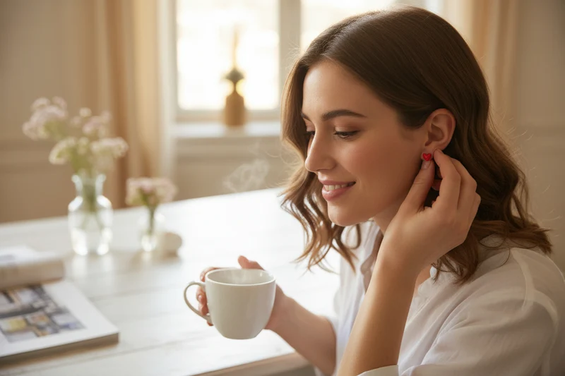Boucles d’oreilles Cœur en porcelaine peinte à la main – Puces acier inoxydable