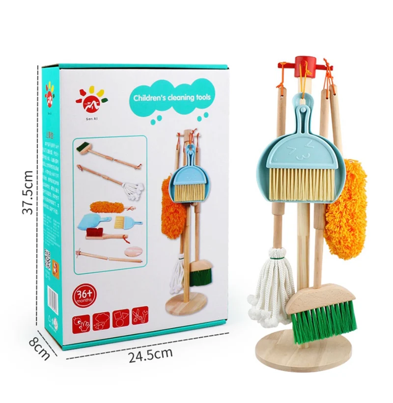 Adena Montessori Practical Life Materials Wooden Clean Set for kids