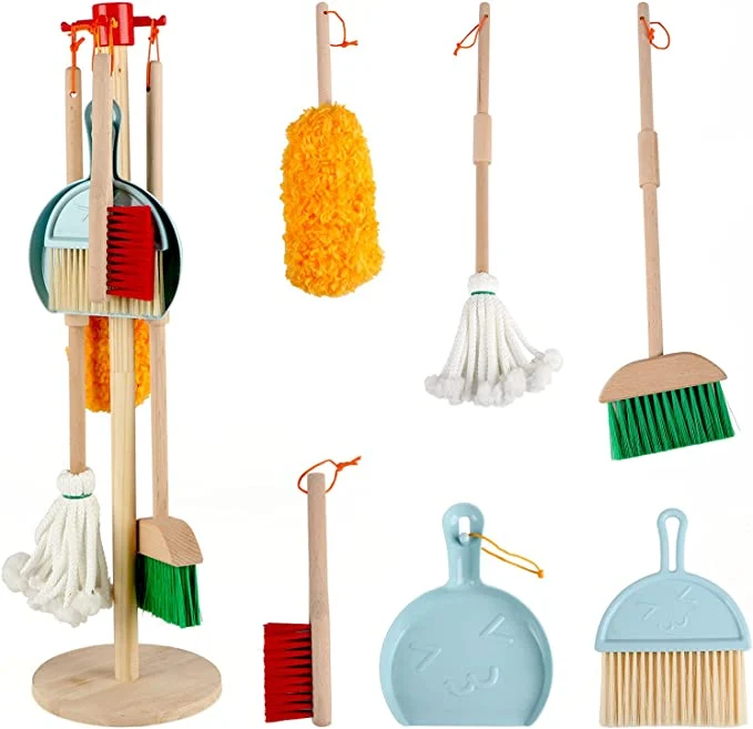 Adena Montessori Practical Life Materials Wooden Clean Set for kids