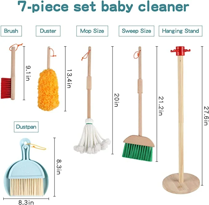 Adena Montessori Practical Life Materials Wooden Clean Set for kids