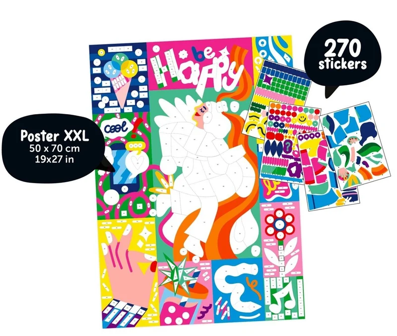 Poster Créatif BE HAPPY ! + 270 Stickers – Activité Ludique dès 8 ans