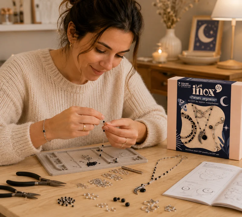 Kit DIY Parure Argentée Inoxydable – Créez 4 Bijoux Tendance