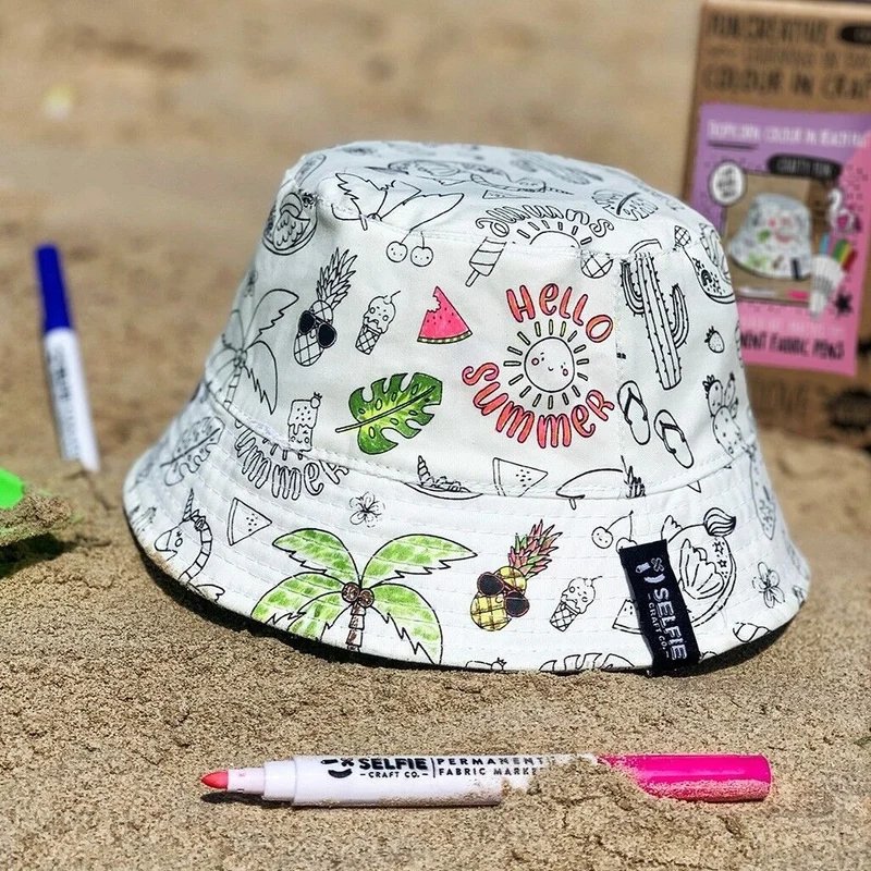 Chapeau de plage réversible Tropicorn à colorier – Kit créatif enfant 100% coton
