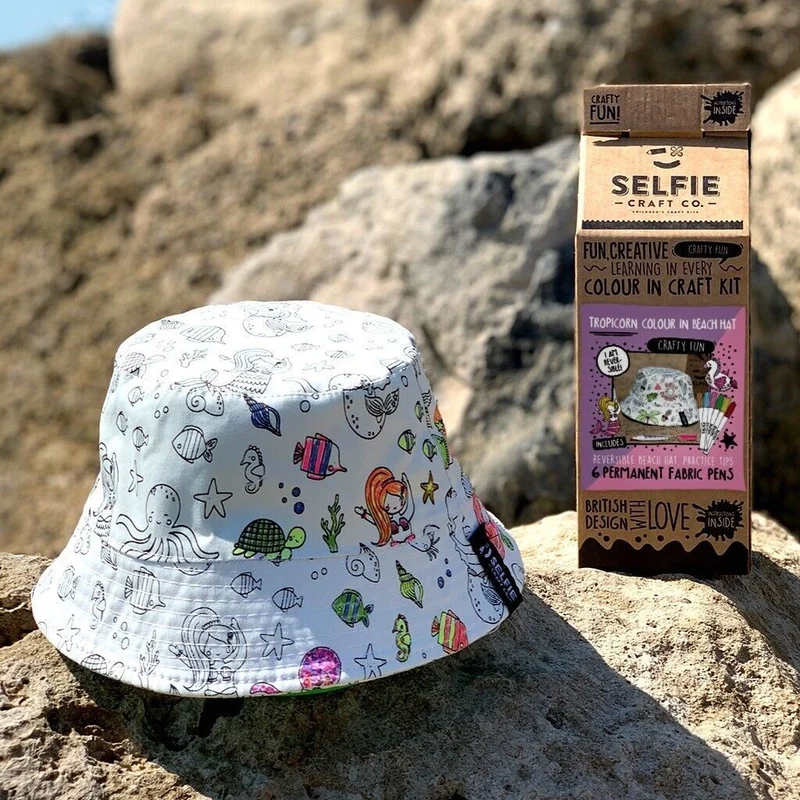 Chapeau de plage réversible Tropicorn à colorier – Kit créatif enfant 100% coton