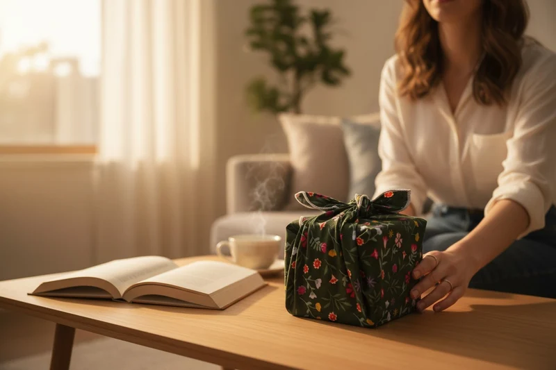 Furoshiki Vert Fleurs en coton – Emballage cadeau zéro déchet (4 tailles)