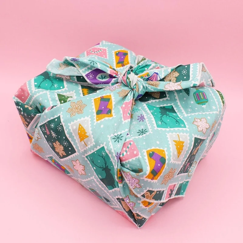 Furoshiki Timbres en coton – Emballage cadeau zéro déchet (4 tailles)